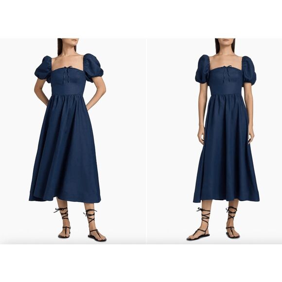 Reformation Marella Linen Midi-Dress IN Danube US 12 $278 - Picture 2 of 10